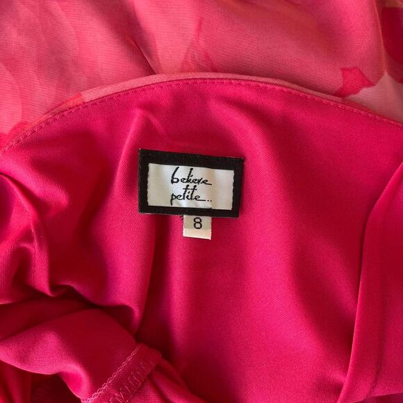 Vintage Pink floral chiffon mini dress with straps Petite Medium - Picture 3 of 7